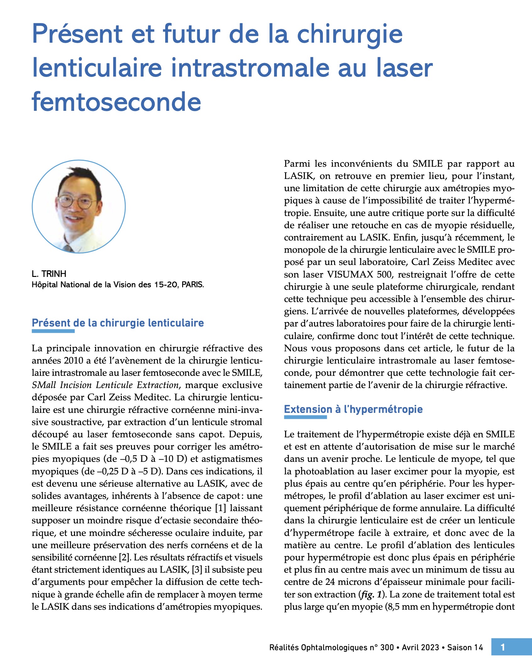 Chirurgie lenticulaire réfractive Paris