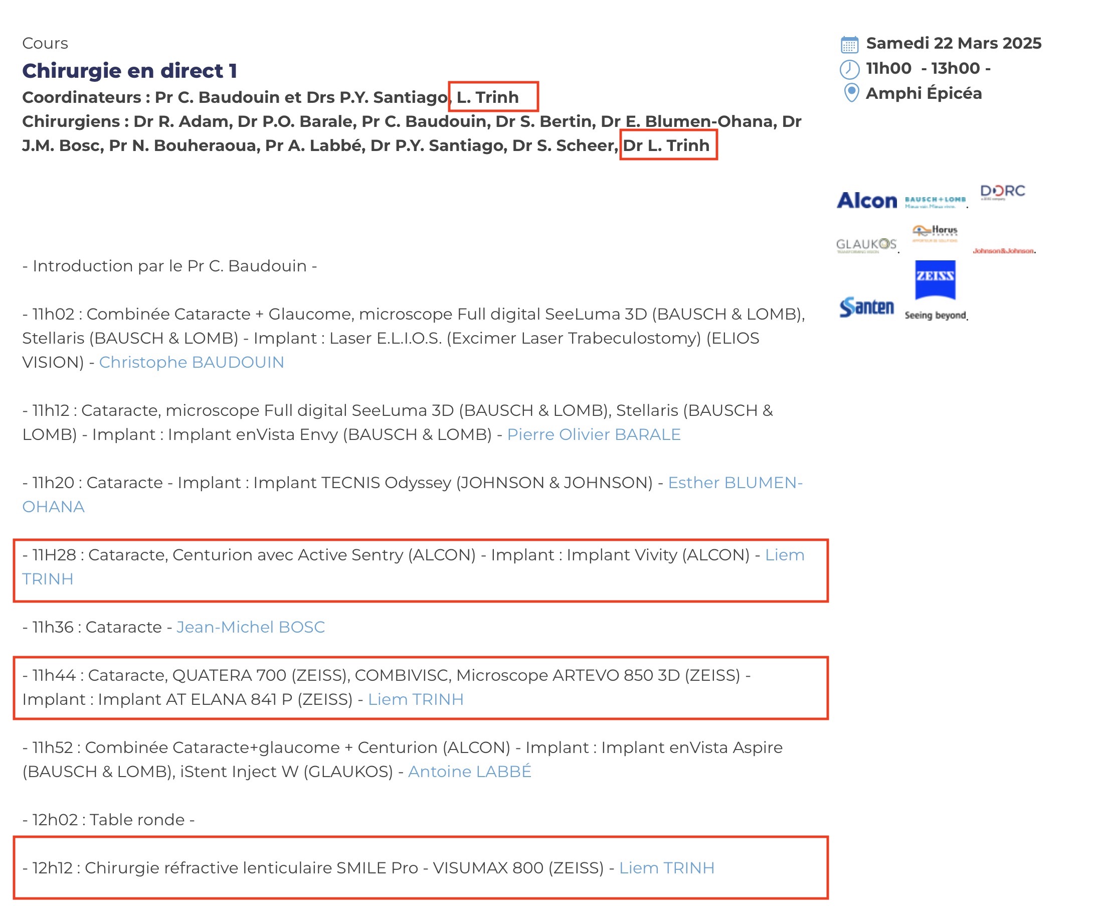 Chirurgie en direct JRO SMILE cataracte Paris